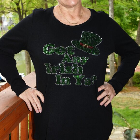 St. Patrick's rhinestone black long sleeve shirt XS S M L XL XXL 1X 2X 3… - Picture 7 of 7